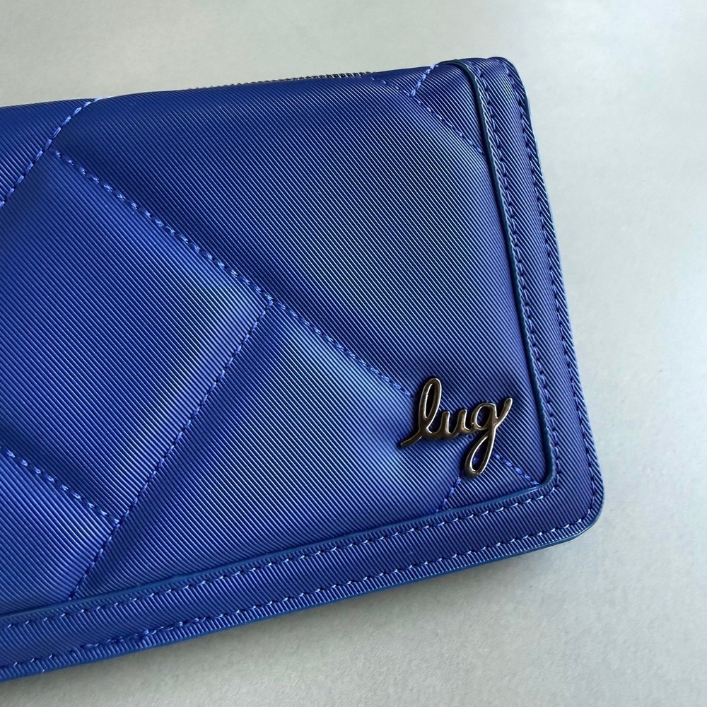 NWT Lug Surrey Satin Luxe VL RFID Zip Around Wallet Sapphire Blue Quilted Travel - Picture 2 of 7